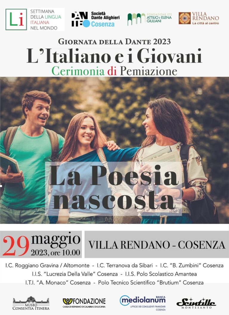 Cerimonia di Premiazione “ La Poesia nascosta” Società Dante Alighieri di Cosenza – 29 Maggio 2023