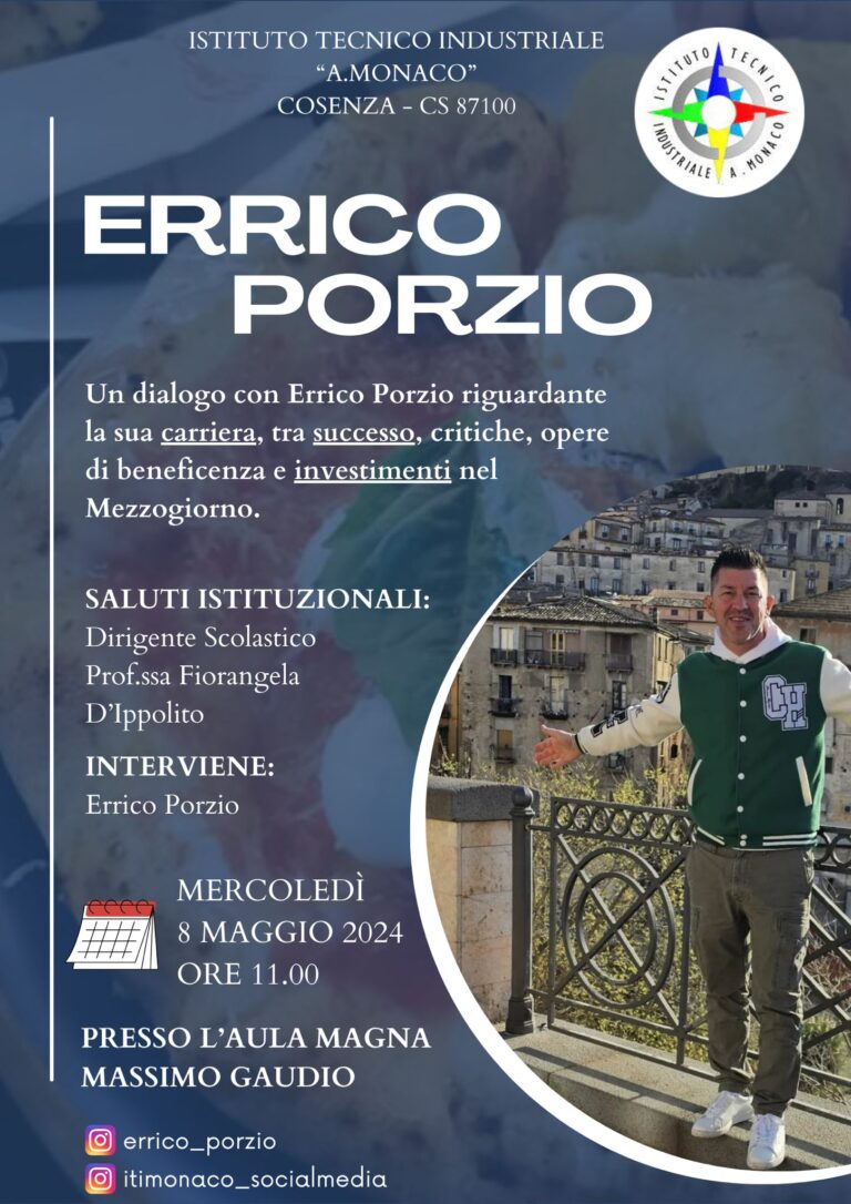 Incontro con l’imprenditore Errico Porzio – Giorno 08 Maggio 2024 ore 11.00